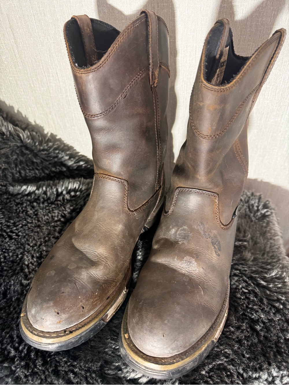 Rocky Dark Brown Leather Pull-On Work Western Boots